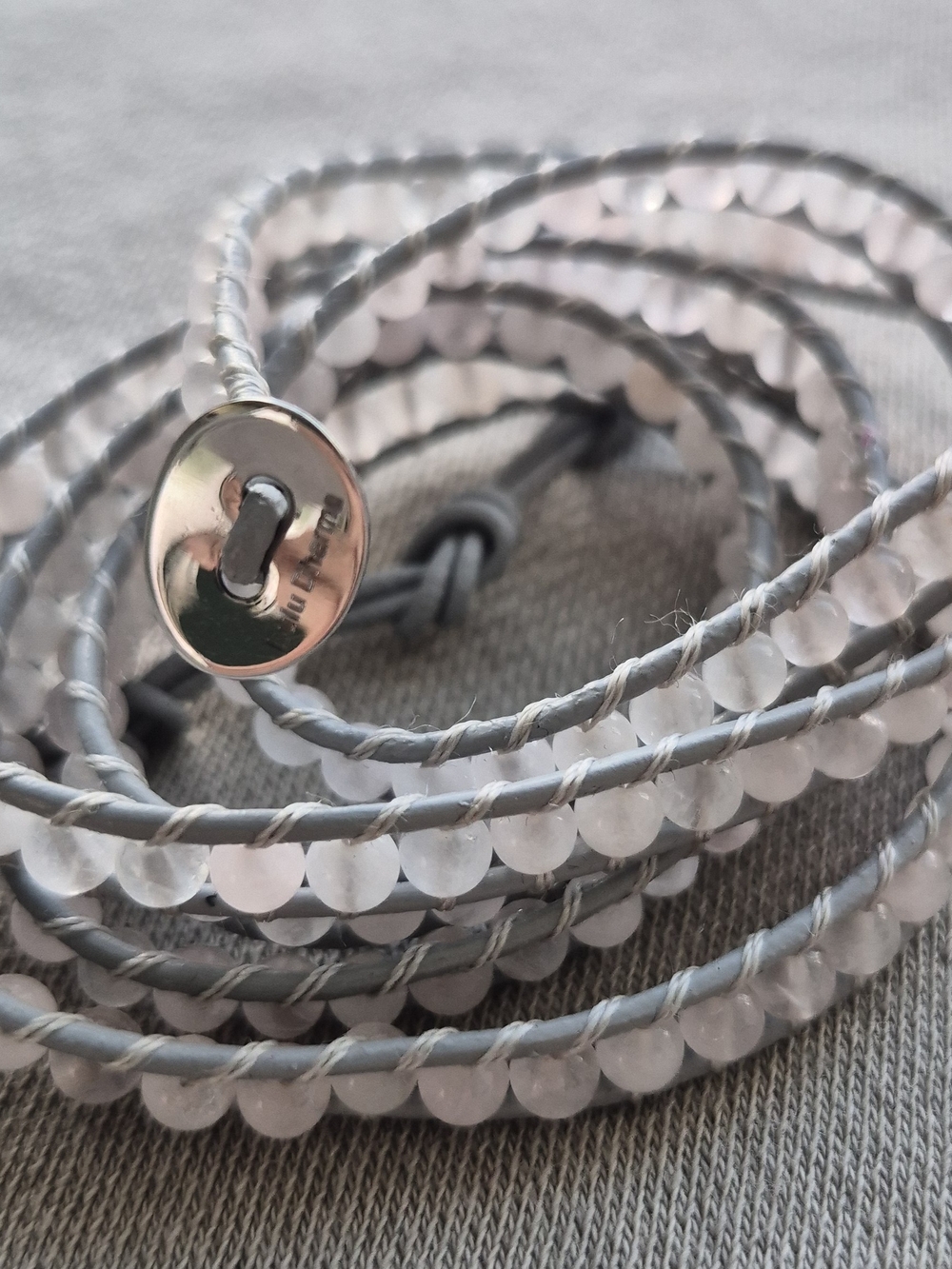 Rose Quartz Multi-Wrap Bracelet with Gray Cord